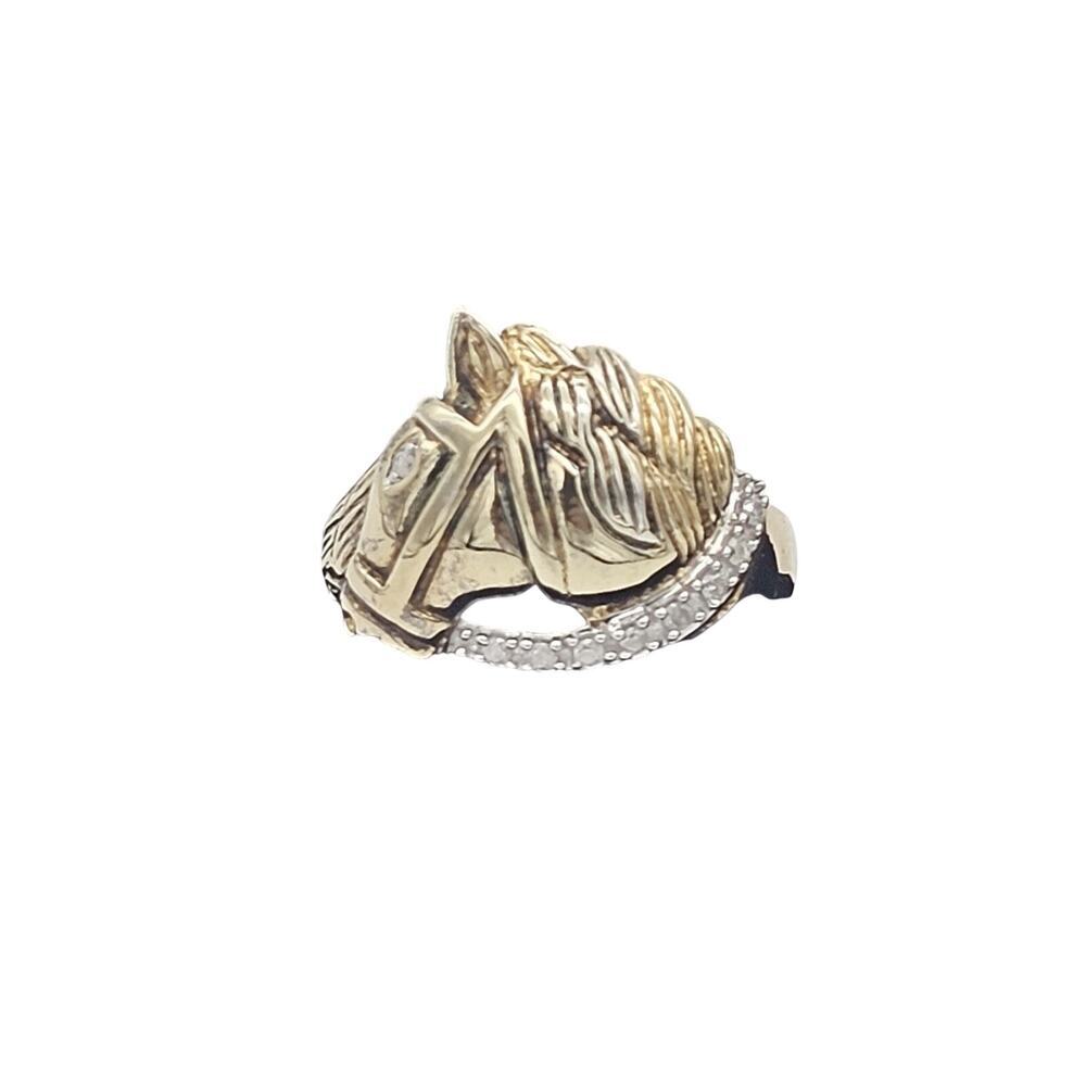 K P Sanghvi & Sons KPJ Sterling Silver With Diamonds Horse Riding Ring Size 6.5